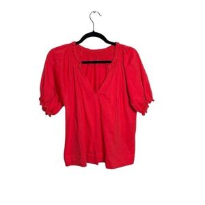 Mer Sea Women's Red Puff Sleeve Short Blouse Size Sm